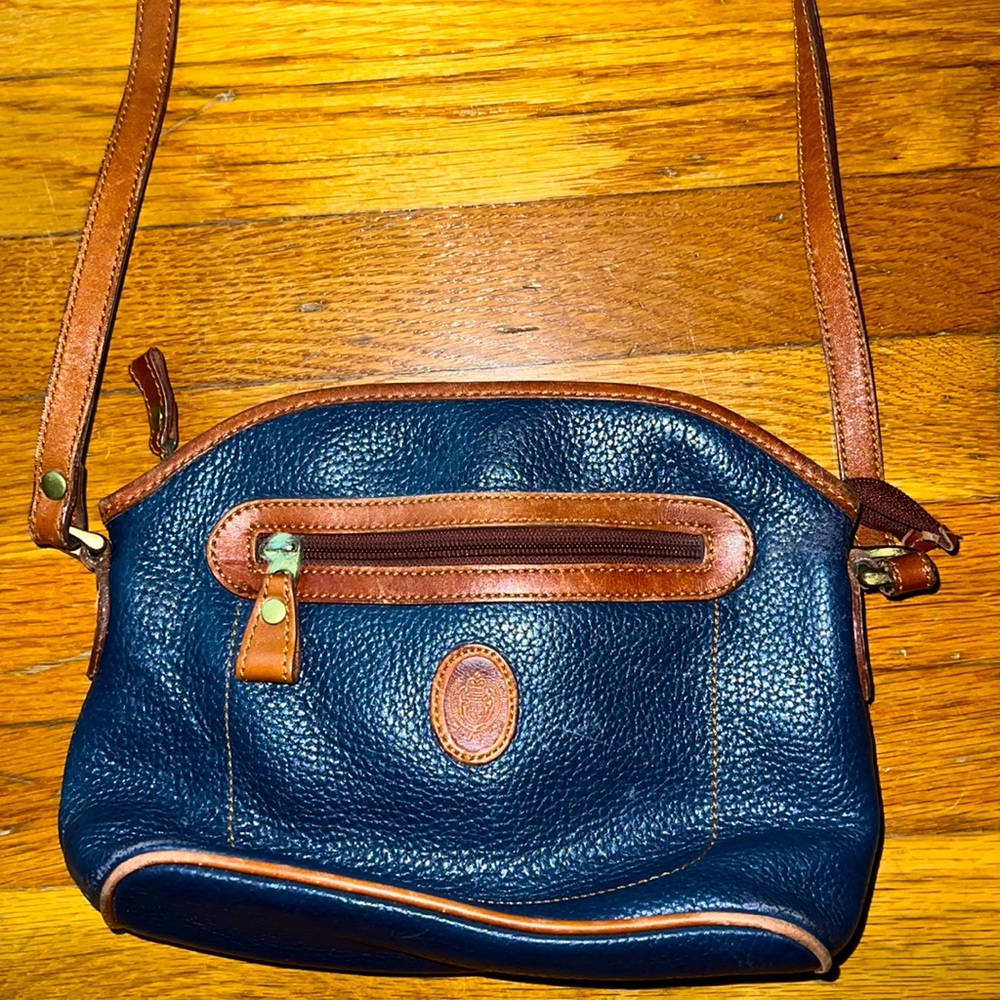 Vintage Liz Claiborne Genuine Leather Navy Blue Crossbody Purse